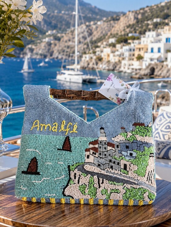 Handmade in india Handbags - Georgous Amalfi Coast Beaded Clutch Bag - Sky Blue Striped Viral New With Tag